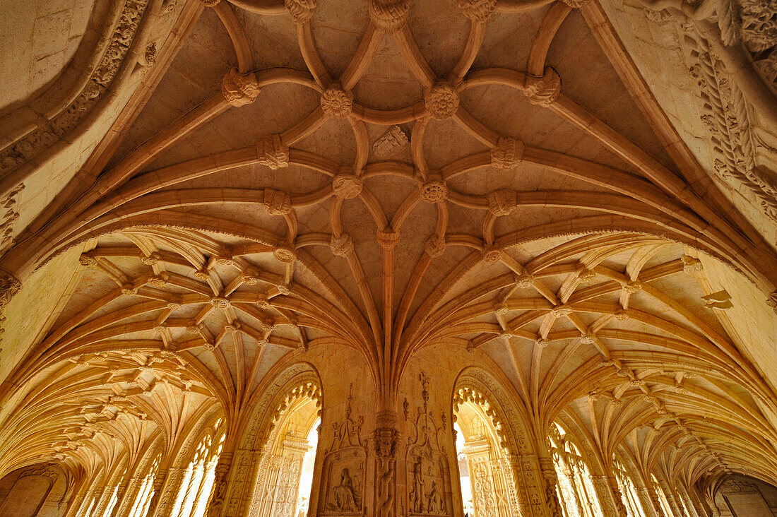 Vault of cloister of Jeronimos monastery, Lisbon, Portugal, Europe