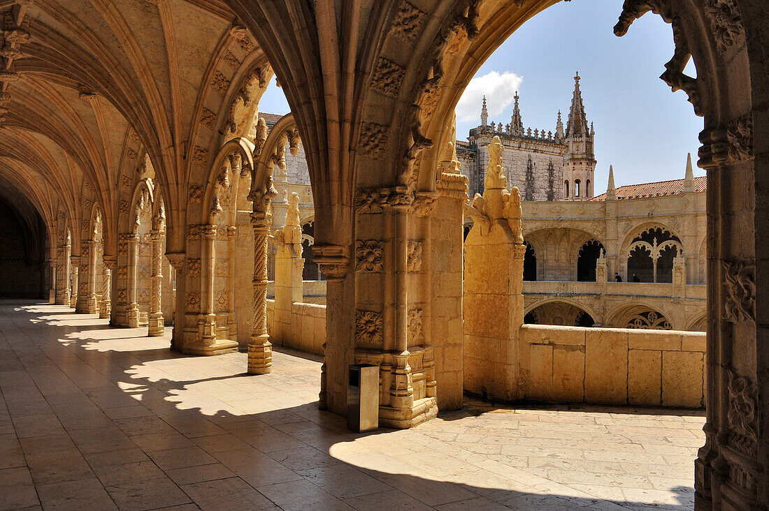Cloister of Jeronimos monastery, Lisbon, Portugal, Europe
