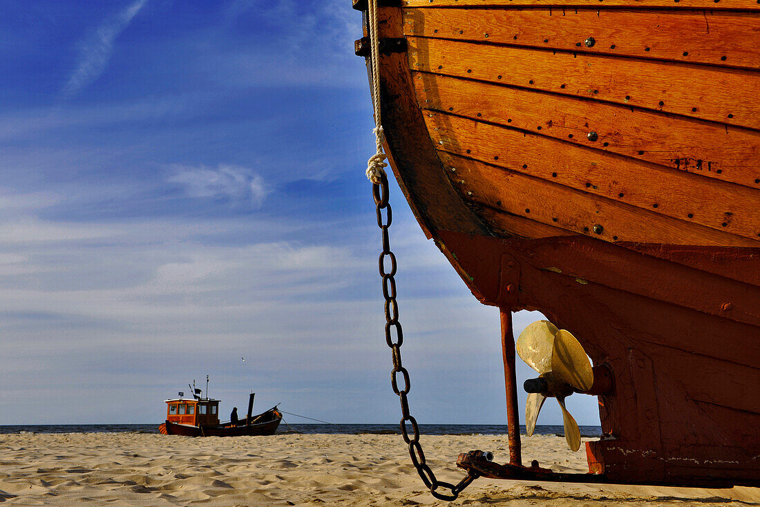 Fishing boats at beach, Ahlbeck, Usedom, Mecklenburg-Western Pomerania, Germany