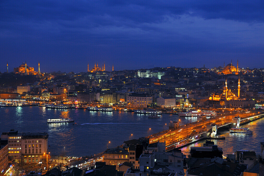 View over Golden Horn with Galata Bridge in the evening, Istanbul, Turkey