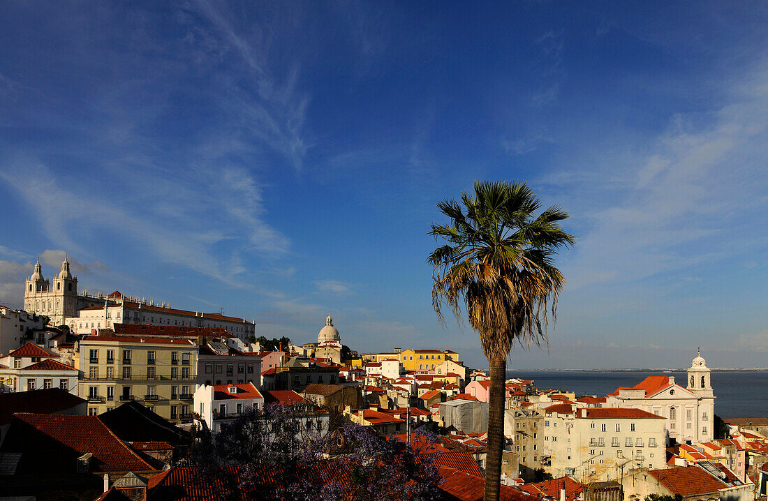 View over Alfama with Monastery of Sao Vicente de Fora, Lisbon, Portugal