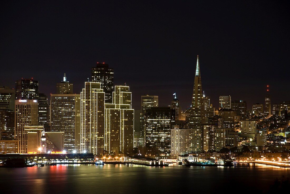 San Francisco at night with Chistmas lights, California, USA