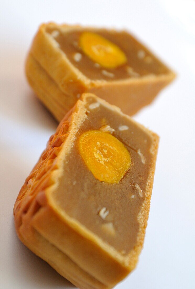 Chinese mooncake with egg yolk and nuts for mid-autumn or moon festival