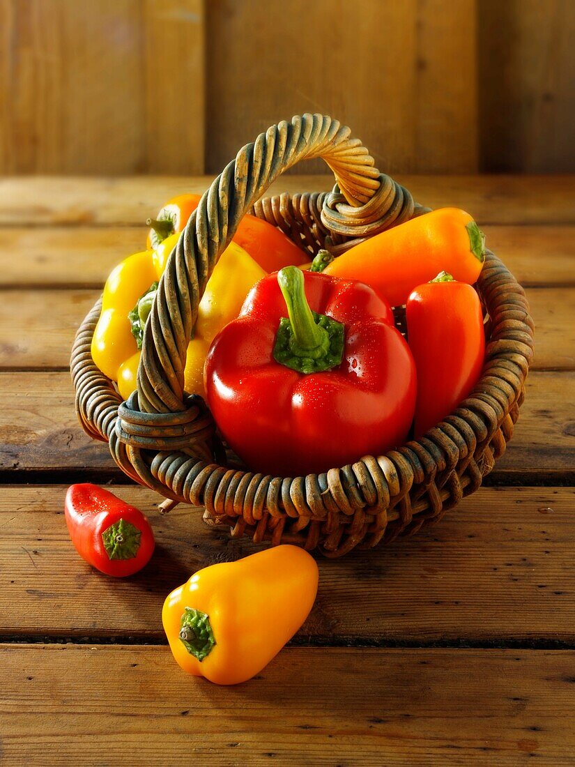 Mixed red, yellow & orange fresh bell peppers