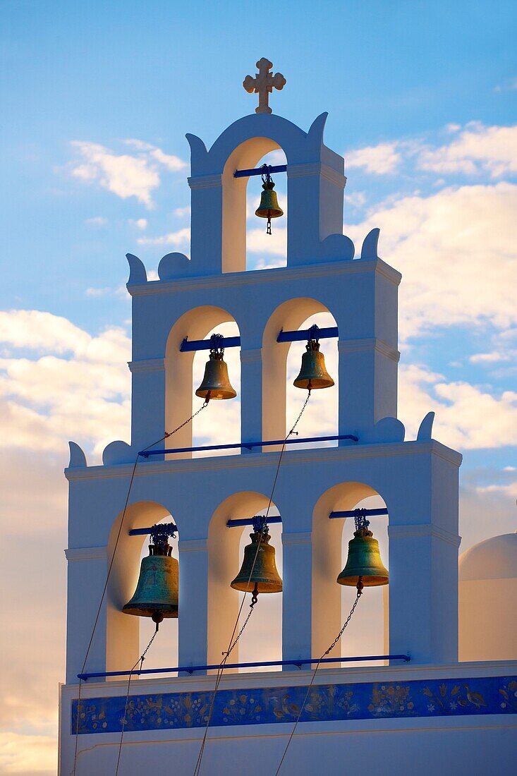 Oia, Ia Santorini - Bell tower of Byzantine Orthodax churches, - Greek Cyclades islands.