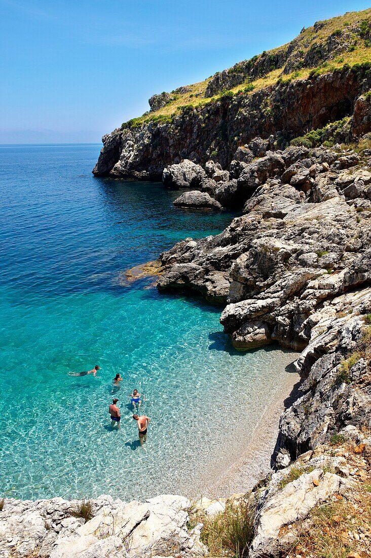 Isolated cove beach at Riserva Naturale dello Zingaro Zingaro nature reserve Scopello, Castellammare Del Golfo, Sicily