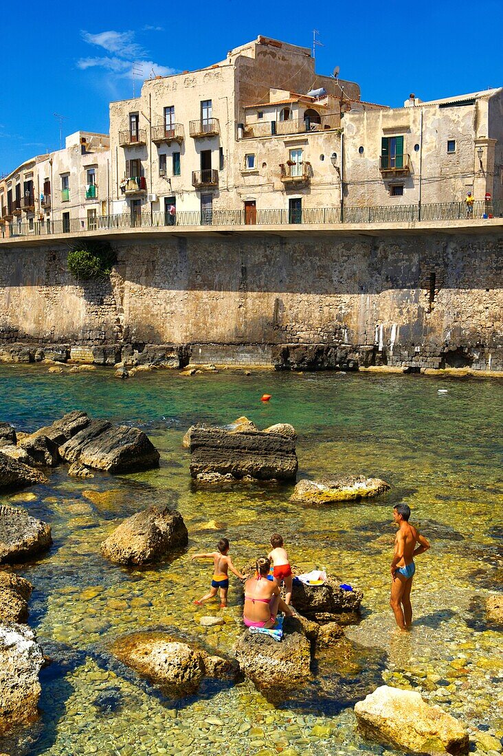 Town houses and sea wall, Syracuse Siracusa, Sicily