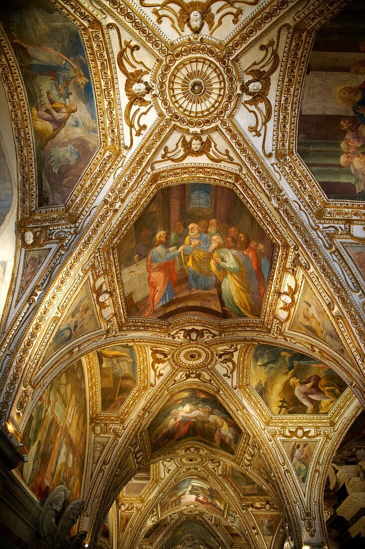 The Spainsih Baroque sytle chapel roof of The Amalfi Cathedral, Italy
