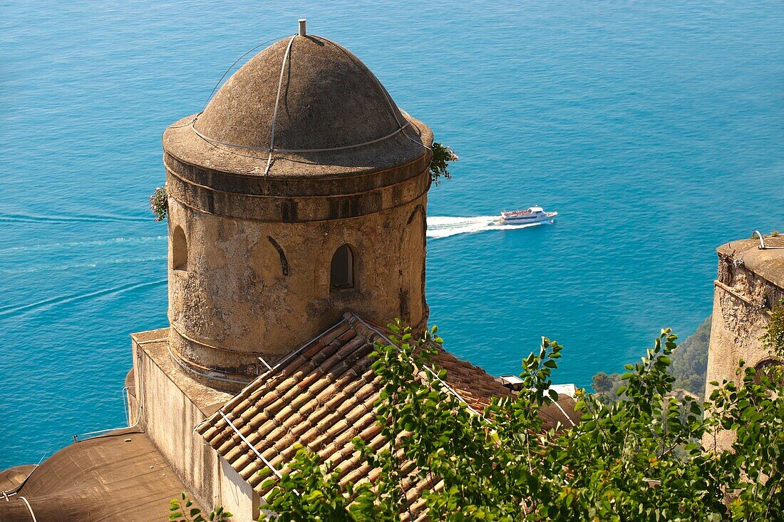 The Bell towers of Our Lady of The Anunciation church viwed from Villa Ravello, Amalfi Coast, Italy