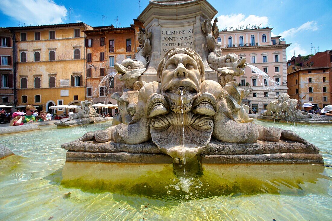 Baroque fountain outside the Pantheon Piazza Minerva, Rome