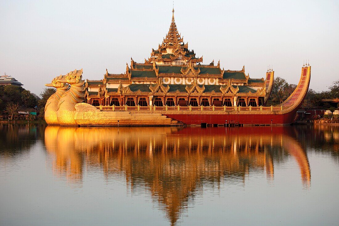 Myanmar, Burma, Yangon, Rangoon, Karaweik Hall, Kandawgyi Lake