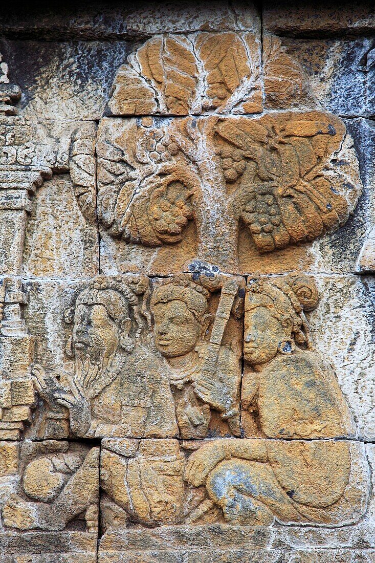 Indonesia, Java, Borobudur Temple, sculpture, stone carving, relief, detail