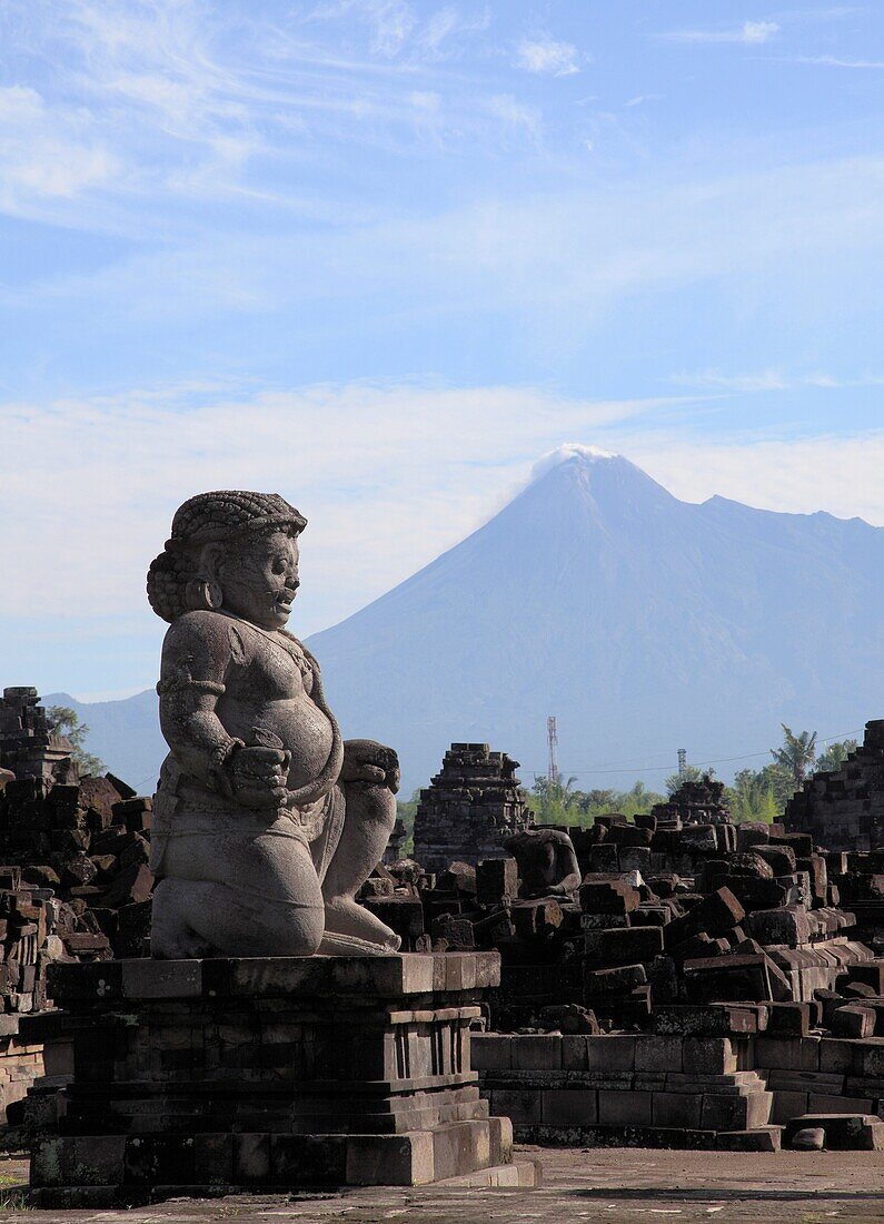 Indonesia, Java, Prambanan, hindu temples, Gunung Merapi volcano, dwarapala guardian statue