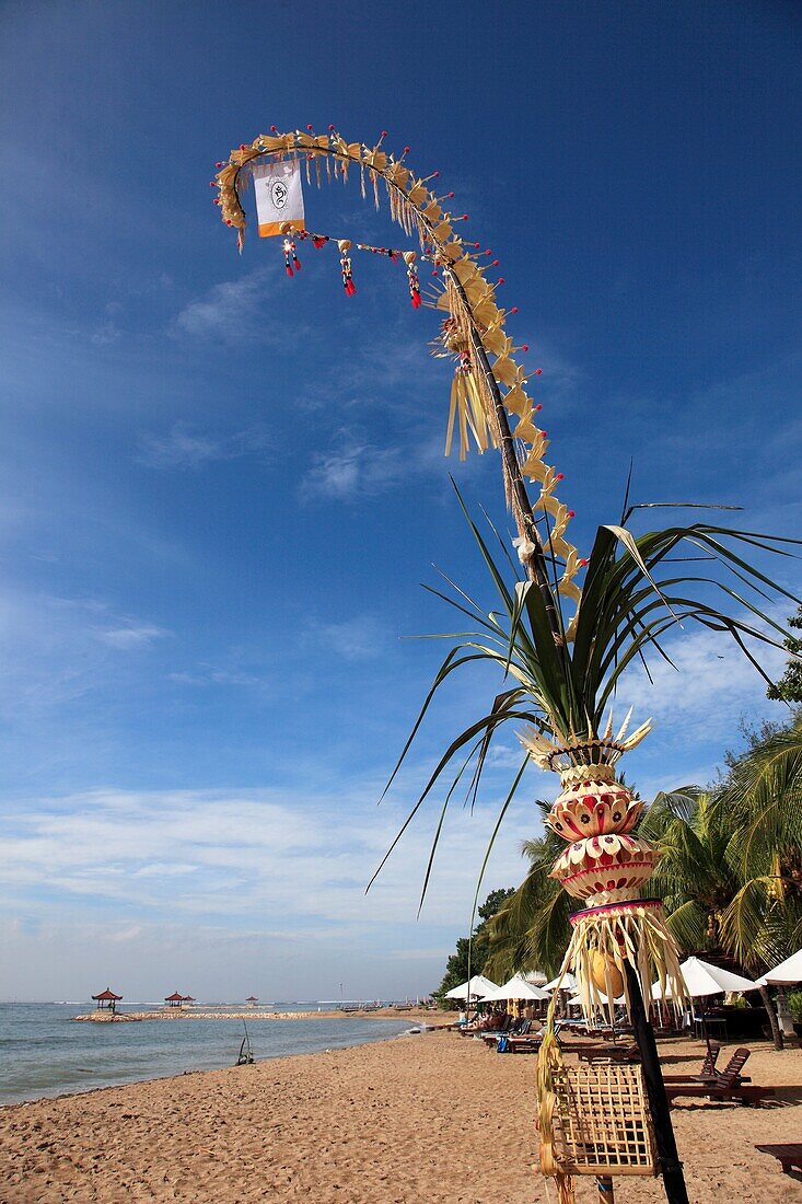 Indonesia, Bali, Sanur Beach, penjor, traditional holiday decoration