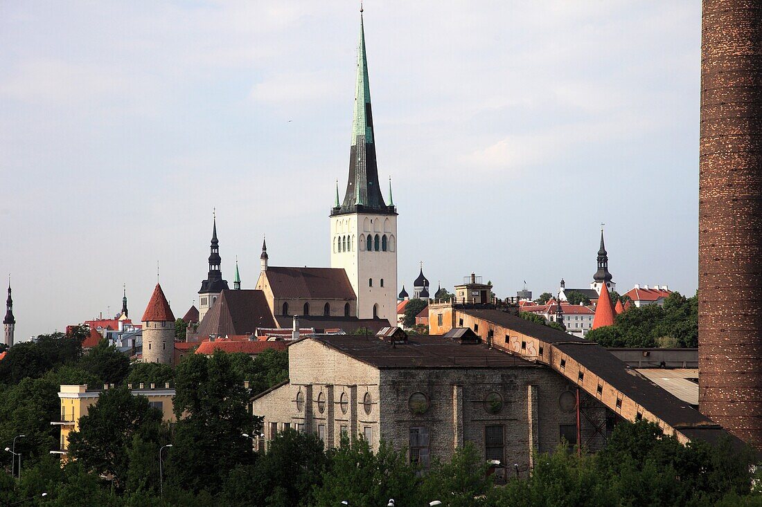 Estonia, Tallinn, St Olav's Church, skyline, general view