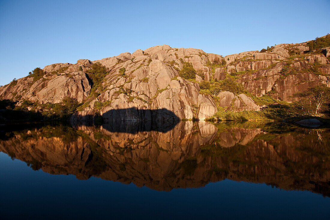 Lake in front of a rocky landscape, Rogaland, South of Norway, Scandinavia, Europe