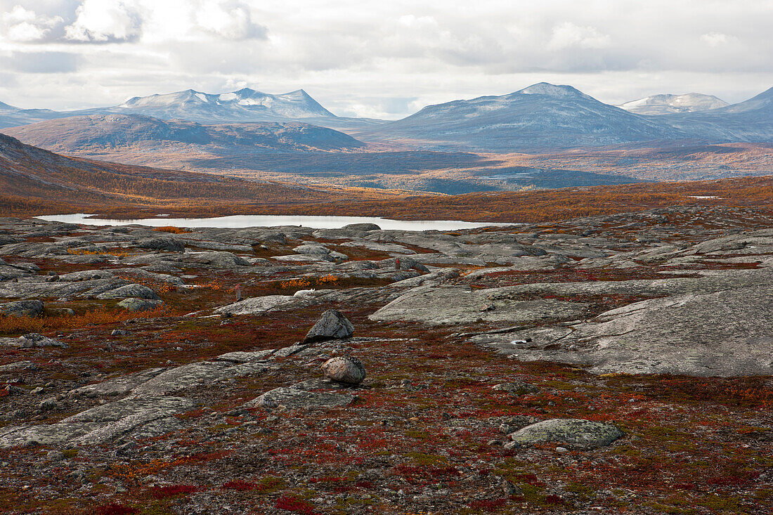 Rocky landscape north of the arctic circle, Saltdal, Junkerdalen national park, trekking tour in Autumn, Fjell, Lonsdal, close to Mo i Rana, Nordland, Norway, Scandinavia, Europe