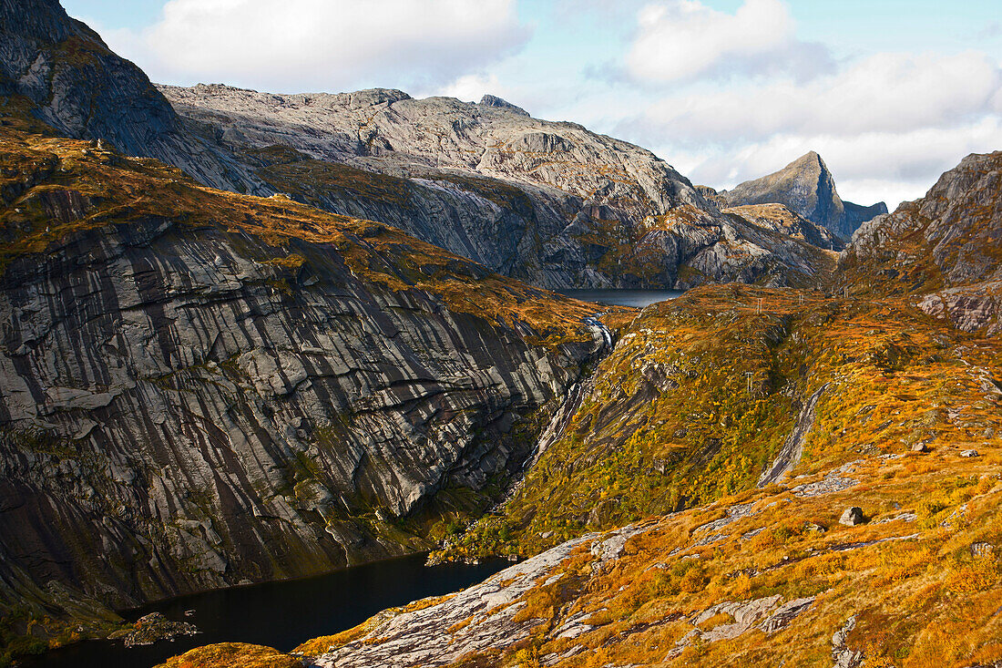 Landschaft auf den Lofoten bei A, Herbst, Süd Lofoten, Moskenesoya, Norwegen, Skandinavien, Europa