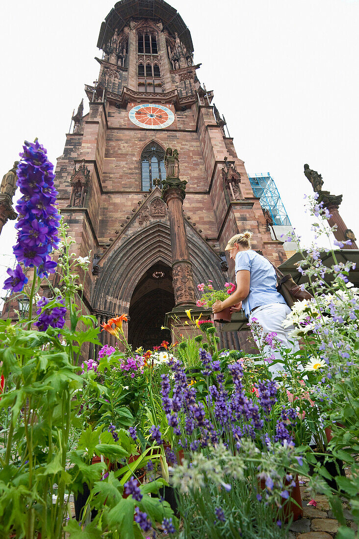 Market in front of Freiburg Münster, Freiburg im Breisgau, Baden-Würtemberg, Germany