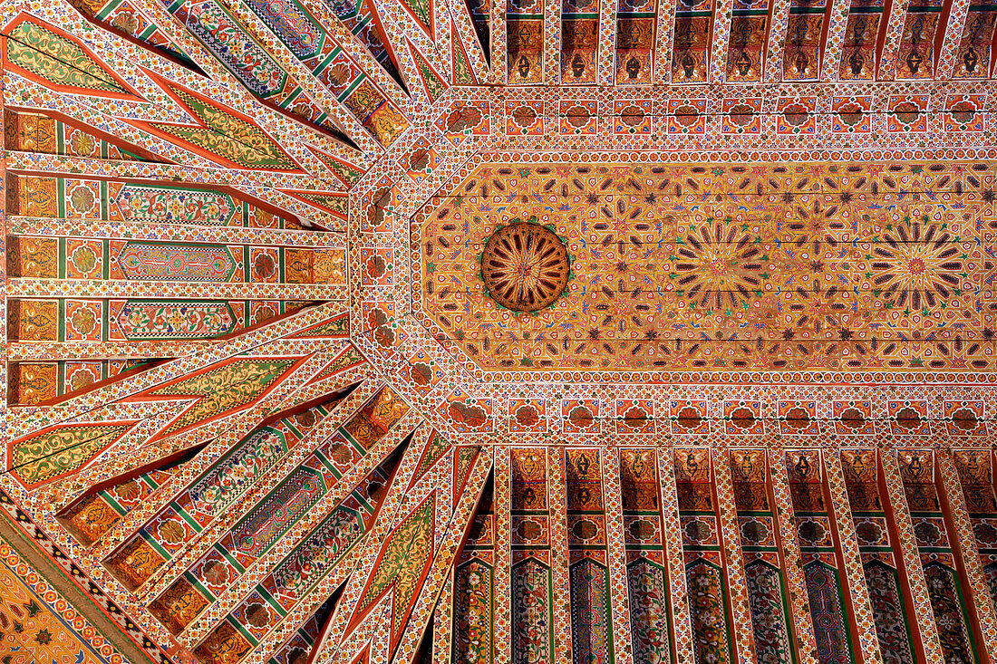 Detail of a Decorated Ceiling, the Bahia Palace (Palace of the Beautiful Woman) Built For the Grand Vizier Ahmed Ben Moussa in the 19Th Century, Marrakech, Morocco