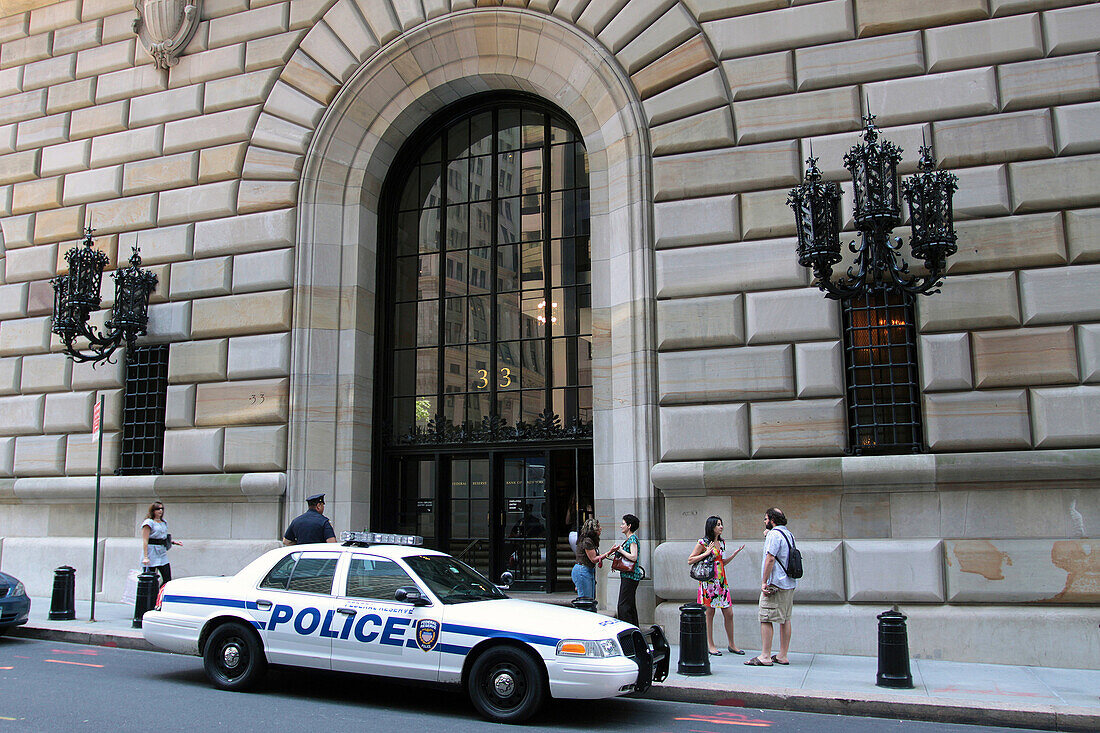 Main Entrance to the Federal Reserve Bank of New York, Liberty Street, Financial District, Downtown Manhattan, New York City, New York State, United States