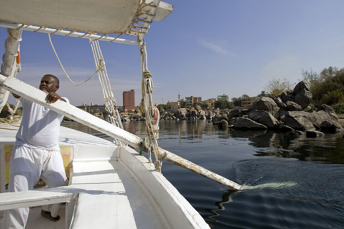 A Felucca on the Nile near Aswan, Egypt, Africa