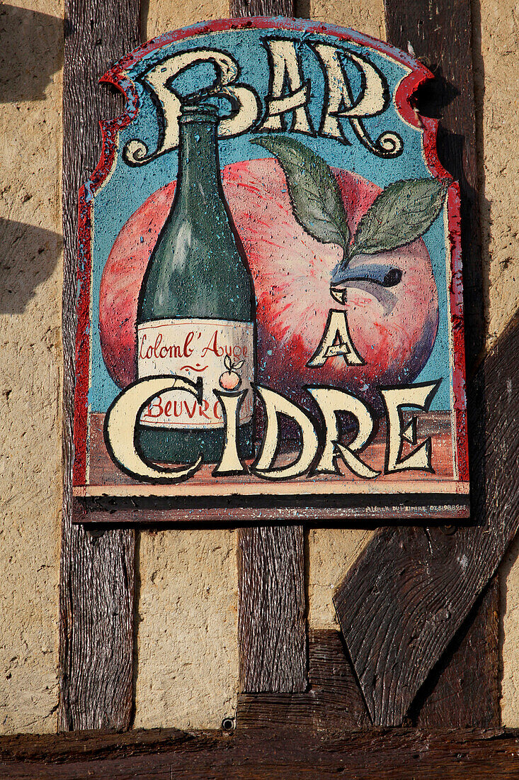 Sign For a Cider Bar, Village of Beuvron-En-Auge, the Cider Road in Normandy, Calvados (14), Lower Normandy, France