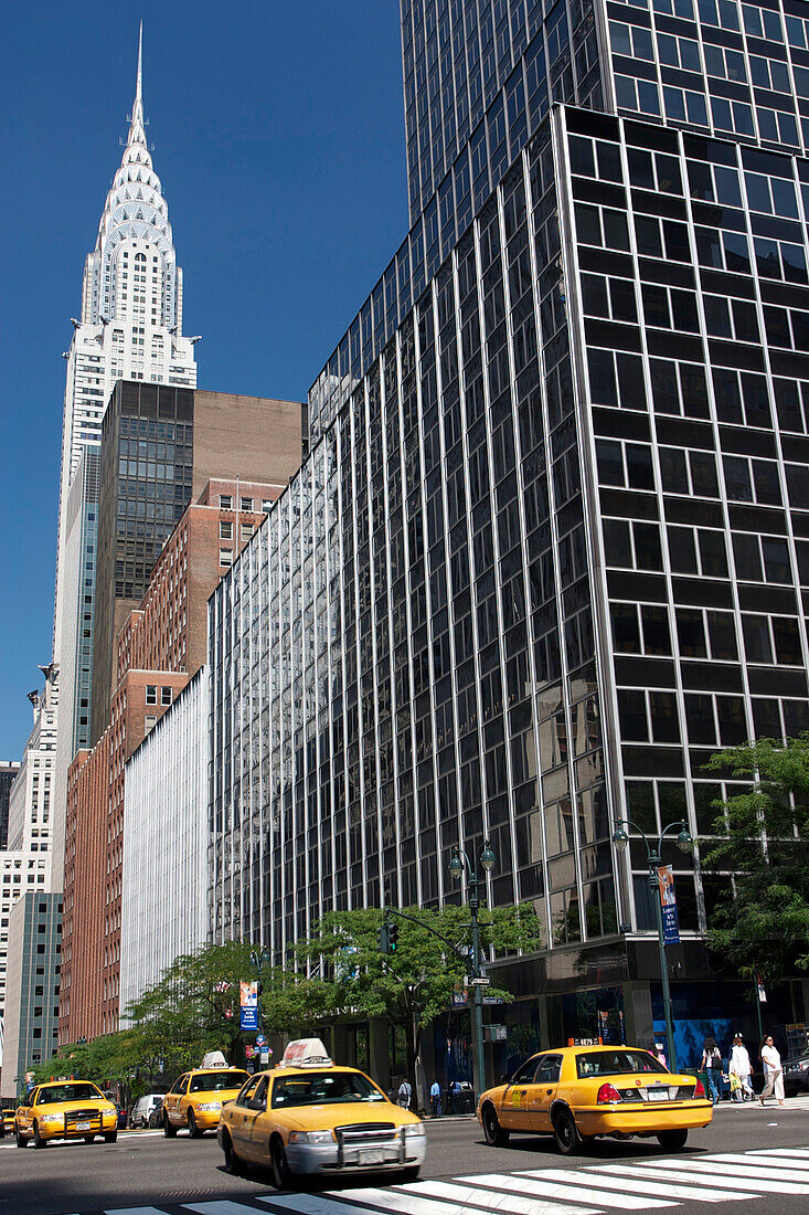 View of 42Nd Street in New York with the Chrysler Building and Taxis, Midtown, Manhattan, Manhattan, New York, United States of America, Usa