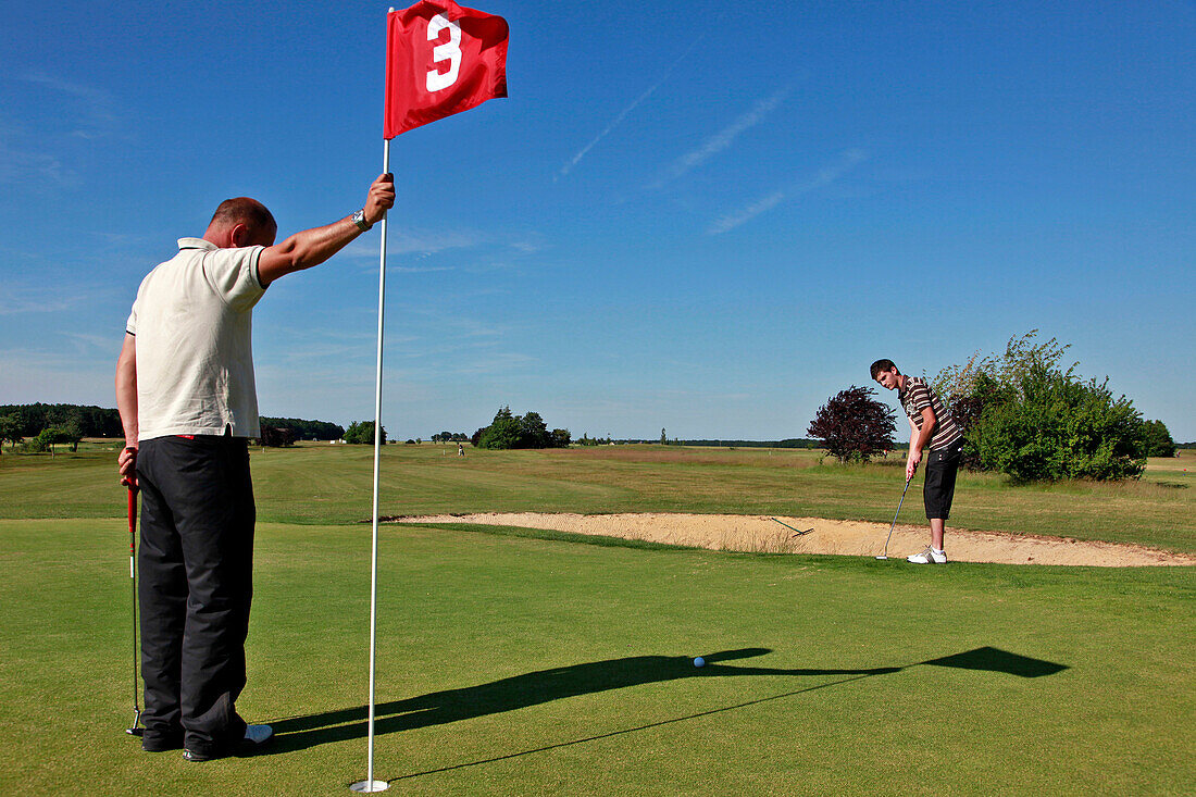 Putting Up to the Flag For Hole Number 3, the Bois D'O Golf Course, Saint-Maxime-Hauterive, Chateauneuf-En-Thymerais, Eure-Et-Loir (28), France