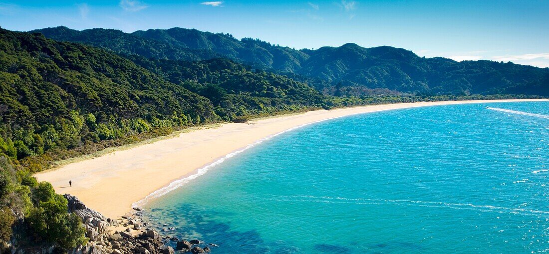 New Zealand, Nelson, Abel Tasman National Park Goat Bay viewed from Skinner Point, a viewpoint near Totaranui on the Abel Tasman Coast Track