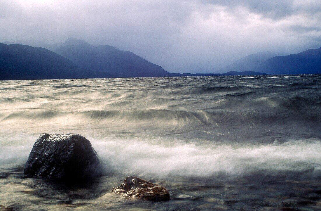 NEW ZEALAND, Southland, Lake Te Anau Overlooking Lake Te Anau towards the Fiordland National Park moments before a storm