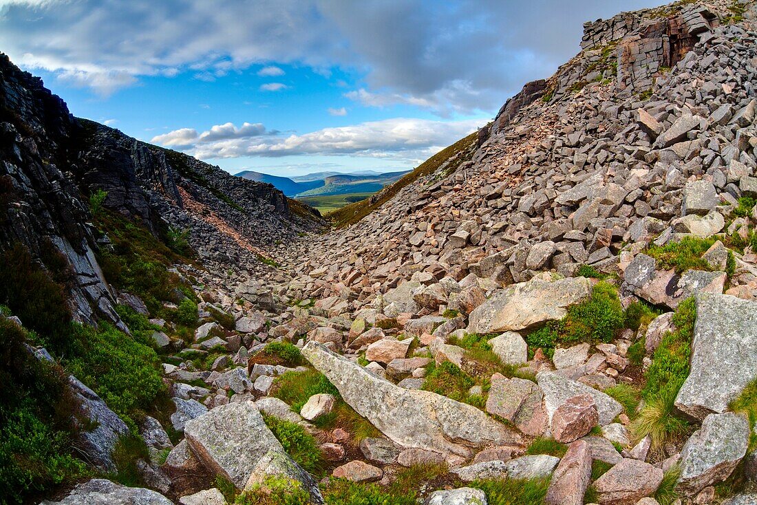 Scotland, Scottish Highlands, Cairngorms National Park The dramatic landscape of the Chalamain Gap, a mountain pass in the Cairngorms National Park