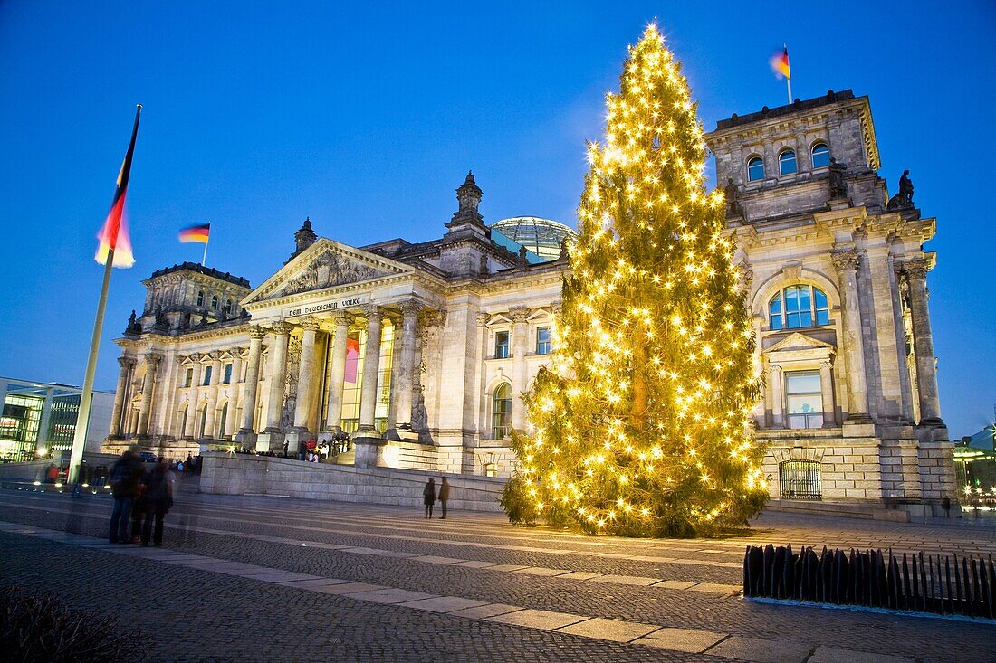 Reichstag Berlin Germany With Christmas Tree