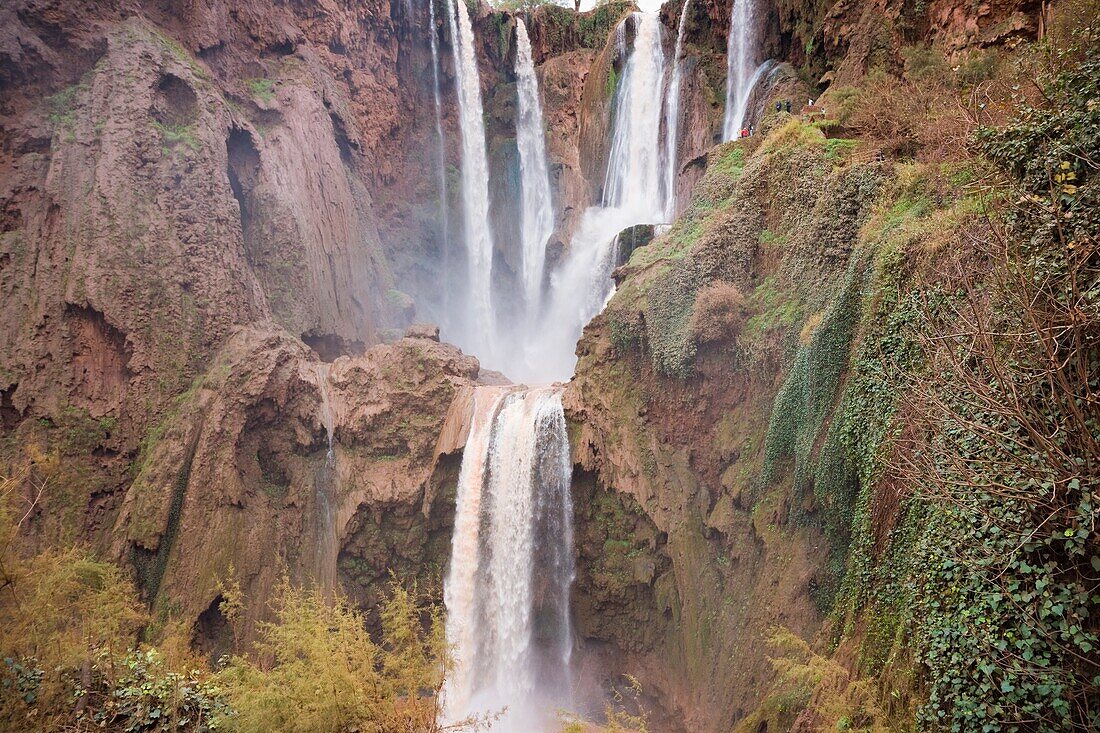 Cascades d,  Ouzoud Tanaghmeilt Azilal Morocco Ouzoud waterfalls on fast flowing El Abid River in gorge in Middle Atlas mountains