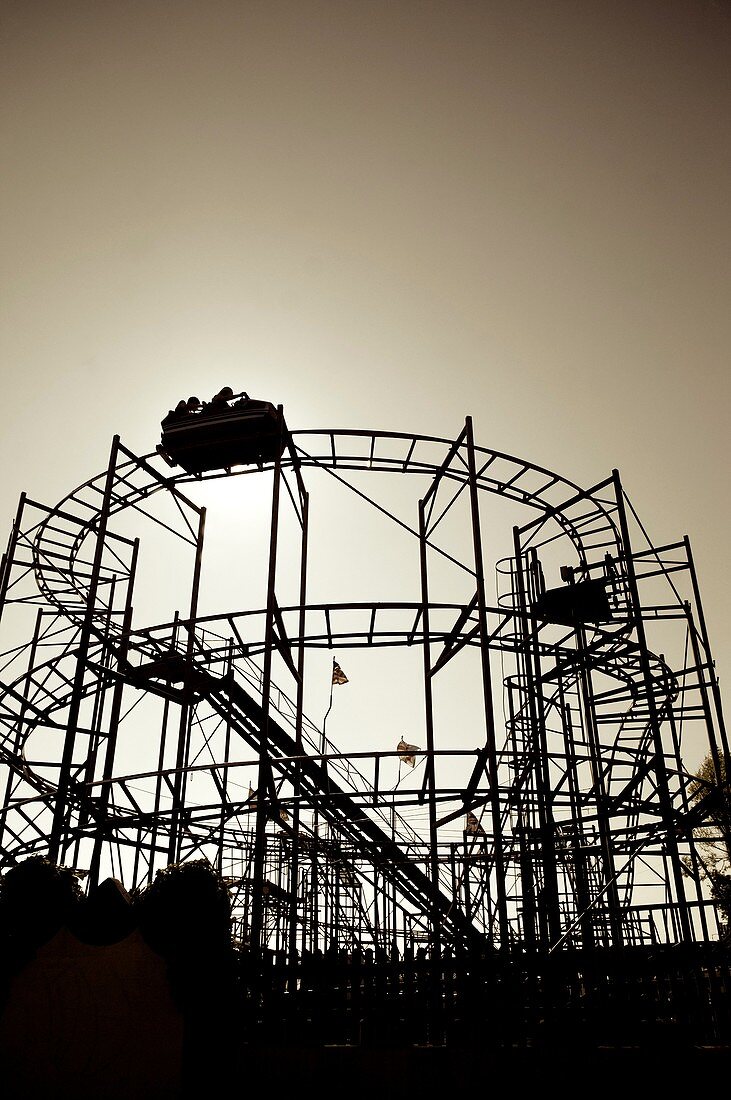 Wild mouse roller coaster ride on Pleasureland amusement park, Southport, England