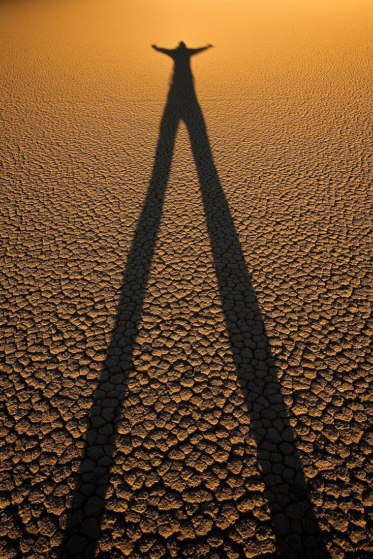 Person shilouette at Racetrack playa Death Valley national park