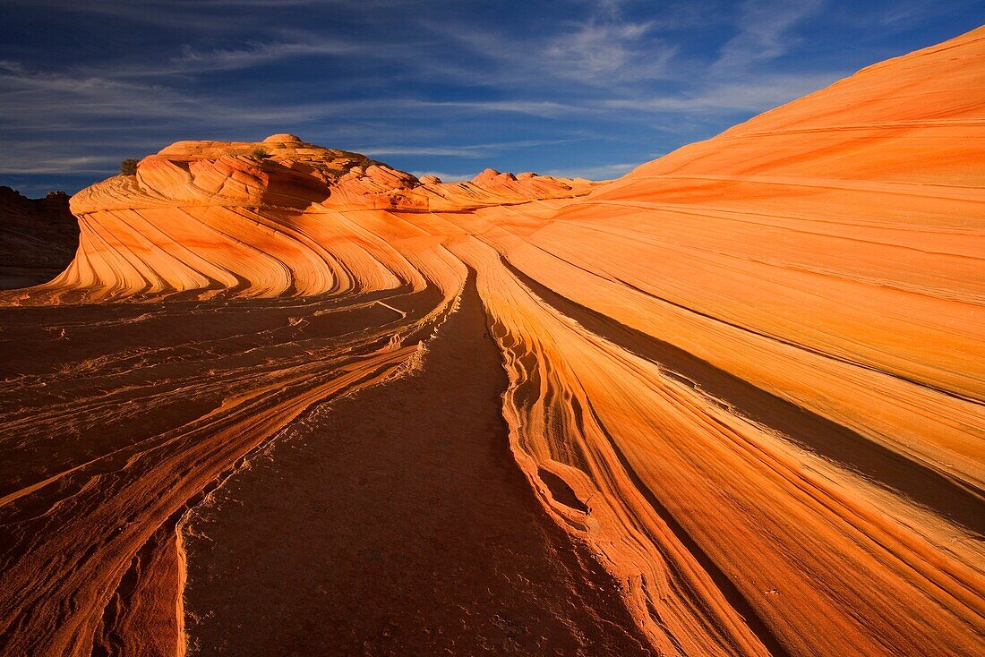 Sandstone formation in Coyote Buttes notrh area illuminated by reflected morning light deep in one southwestern canyon