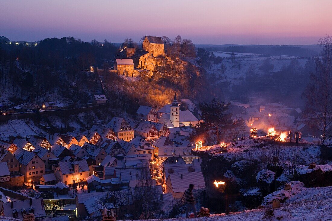 Pottenstein, Franconia, Bavaria, Germany - annual Ewige Anbetung fire festival on the evening of January 6th, 2009