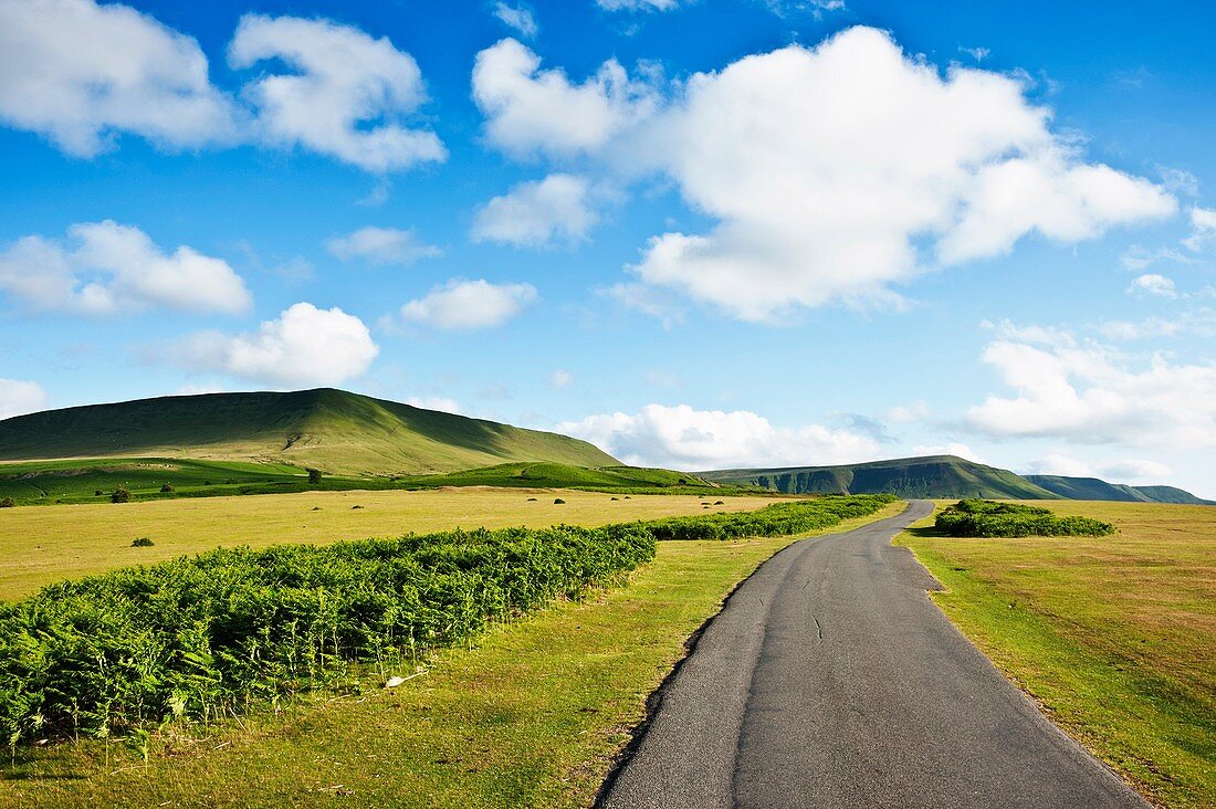 Hay Bluff Road with Hay Bluff in distance, Black Mountains, Near Hay-on-Wye, Powys, Wales