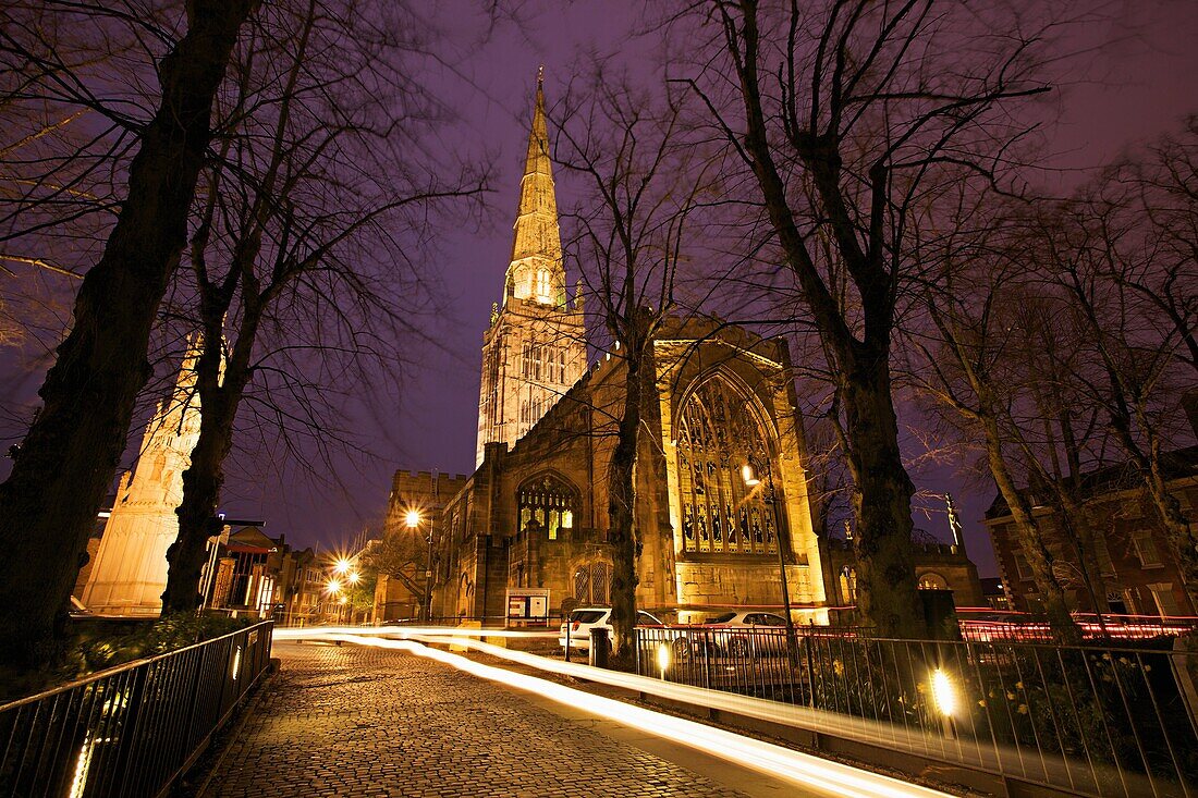 Holy Trinity Church in Coventry at night, Coventry, West Midlands of England, United Kingdom
