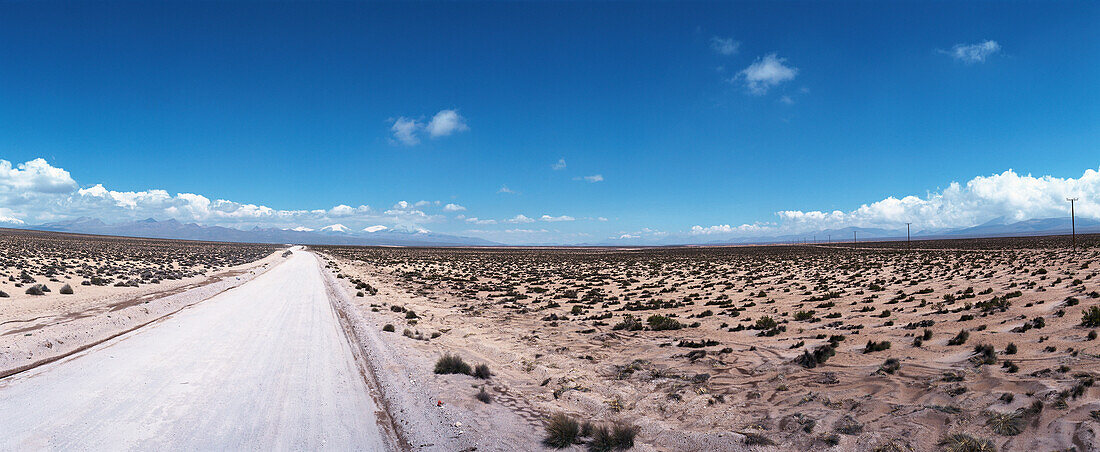 Chili, El Norte Grande,  road through barren landscape, panoramic view