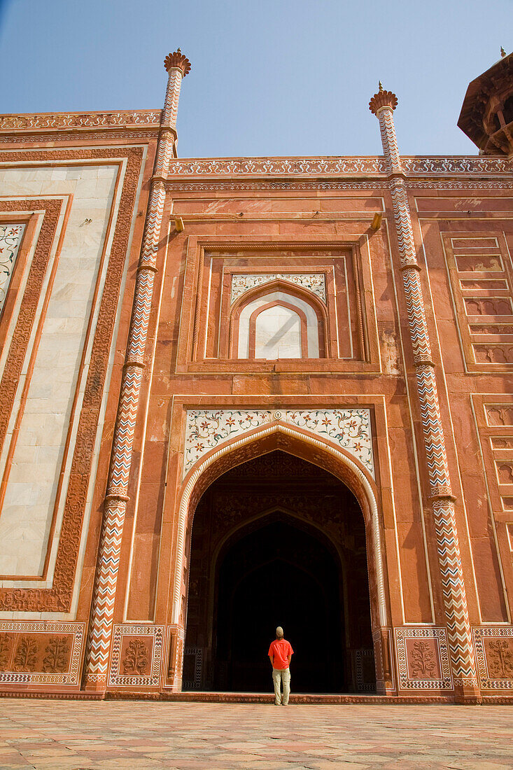 Man in Archway of Taj Mahal Mosque, Agra, India