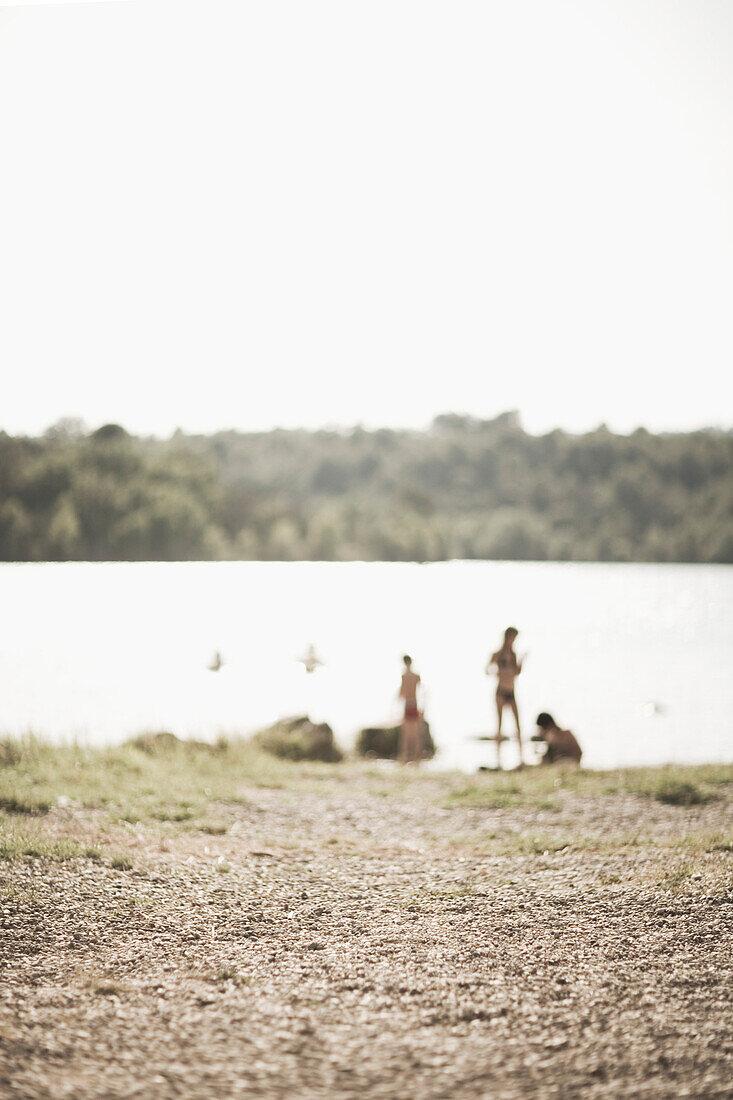 Blurred Kids Playing by Lake, Provence, France