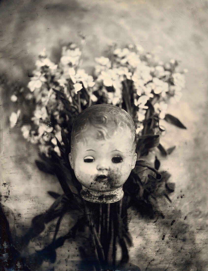 Antique Doll Head With Flowers