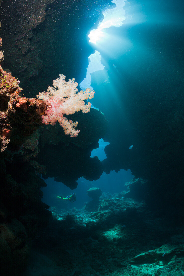 Sunbeam in Underwater Cave, Namena Marine Reserve, Fiji