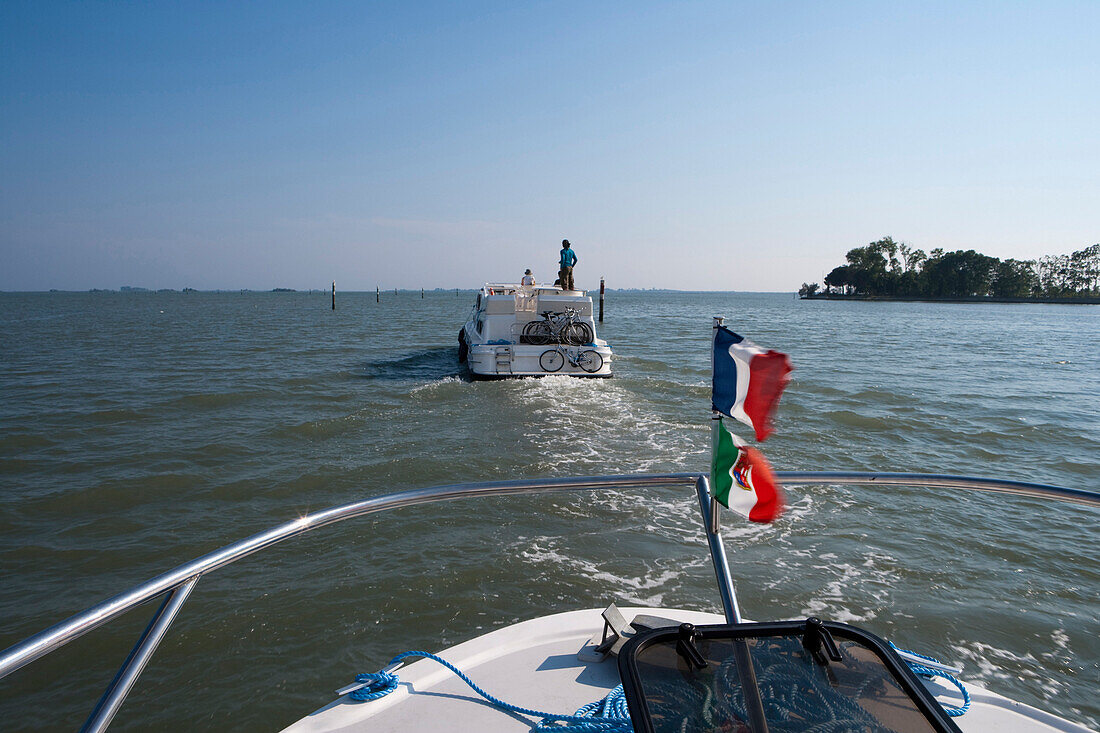 Le Boat Magnifique houseboats in Laguna di Grado lagoon, near Aquileia, Friuli-Venezia Giulia, Italy