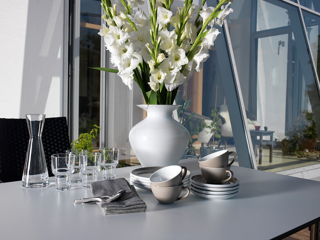 Modern decorated garden table, Bavaria, Germany