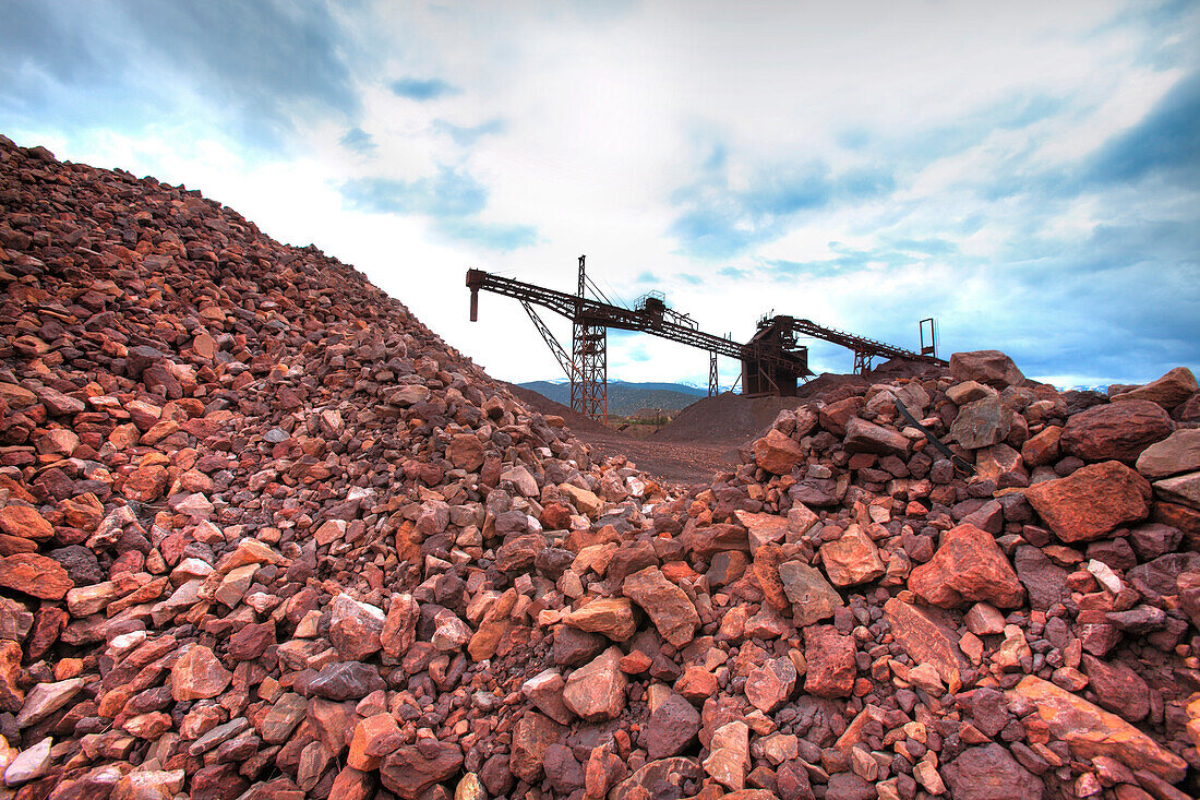 Antique iron ore mining equipment, Minas de Alquife, Andalusia, Spain