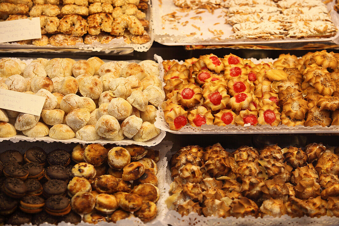 Window of pastry shop, Seville, Andalusia, Spain