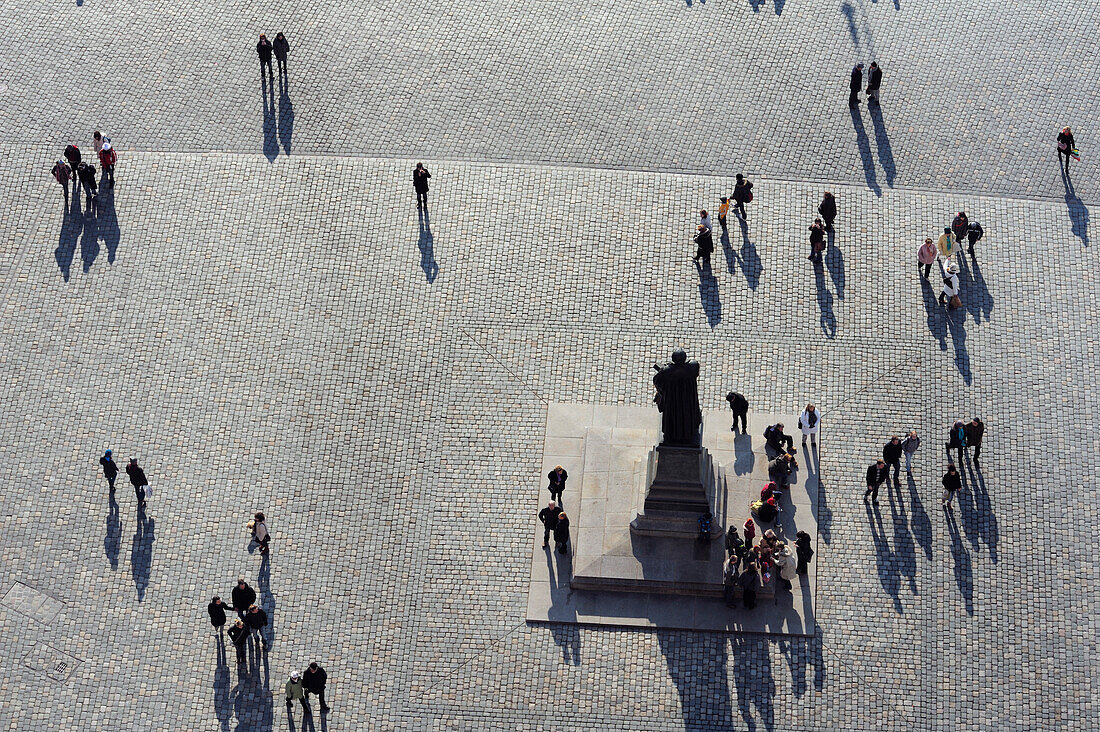 View from the Frauenkirche onto the Luther memorial and pedestrians, Dresden, UNESCO World Heritage Frauenkirche Dresden, Saxony, Germany, Europe